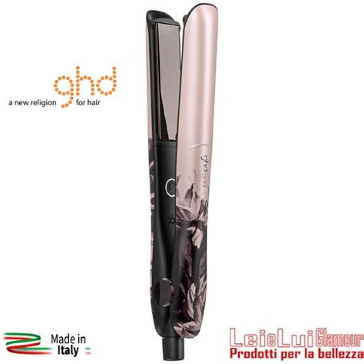 ghd gold ink on pink styler, $199, Ghdhair.com